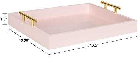 Kate and Laurel Lipton Decorative Tray with Polished Gold Handles Soft Pink