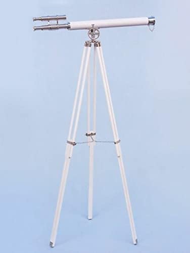64 Inches Floor Standing Chrome Astro Telescope with White Leather Accents