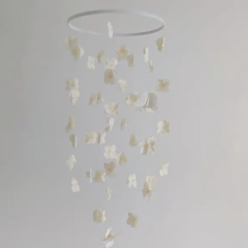 Modern Beige Butterfly Mobile 32 Inch Whimsical Flower Hanging Decor for Home