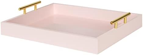Kate and Laurel Lipton Decorative Tray with Polished Gold Handles Soft Pink