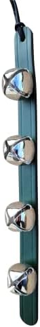 RRD Hanging Sleigh Bells for Door - Silver Christmas Bell with Green Leather Strap