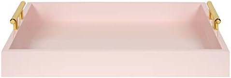 Kate and Laurel Lipton Decorative Tray with Polished Gold Handles Soft Pink