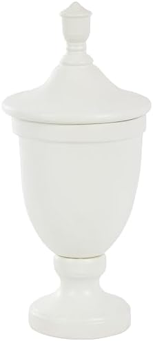 Deco 79 White Ceramic Fluted Urn Decorative Jar with Lid