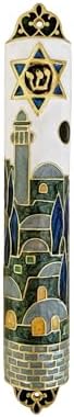 Hand Painted Mezuzah with Star of David and Jerusalem Motifs