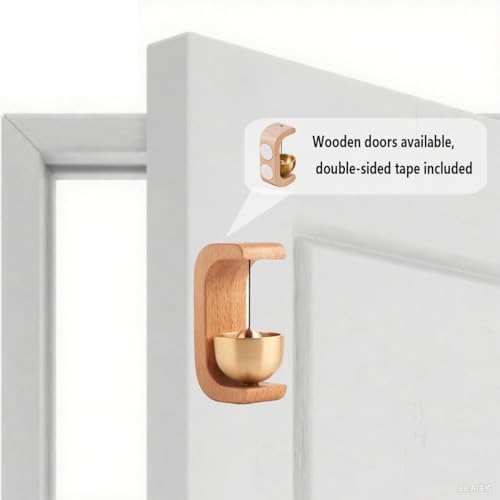 Magnetic Wooden Doorbell with Brass Chime Easy Install No Drilling Silent Bell