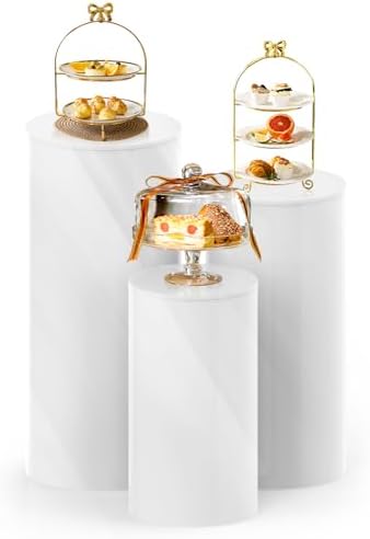 3PC Cylinder Pedestal Stands for Party Display White Round Large Cylinder Tables for Wedding Birthday Events