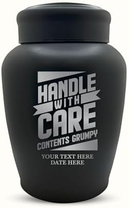 Personalized Human Cremation Urn For Adult Ashes - Engraved Stainless Steel Urn with Funny Handle and Grumpy Design