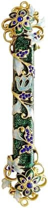 Hand Painted Mezuzah with Blue Crystal Accent