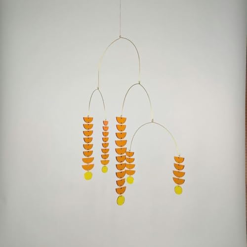 Orange Mobiles Brass Blue Leaves Shape Decor