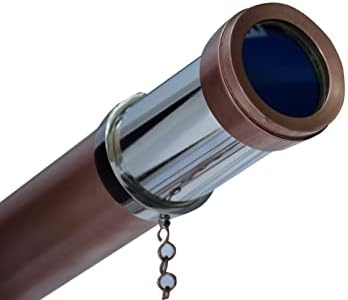 Nautical Vintage Brass Chrome Copper Double Barrel Telescope with Teak Tripod