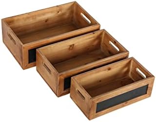 Set of 3 Rustic Wood Storage Crates with Chalkboard Handles