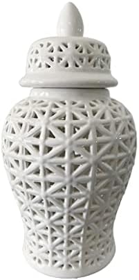 Noori Home 100 Modern Glam Artisan Ceramic ARIA Small Ginger Jar Urn with Lid