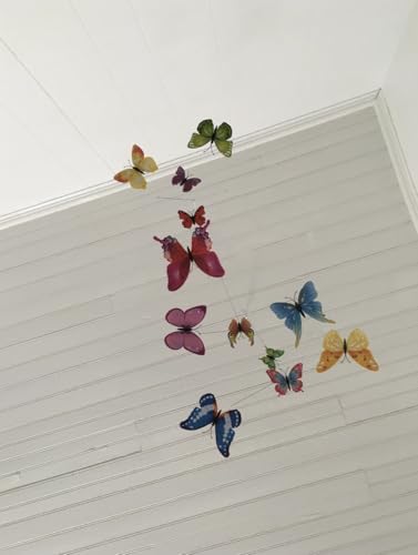 Hanging Butterfly Mobile - 12 Colorful Plastic Butterflies - Kinetic Decor for Baby Room and Home