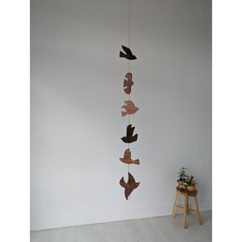 Walnut Birds in Flight Kinetic Mobile Handmade Solid Wood Decor