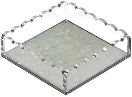 8 x 8 Scalloped Acrylic Tray with Magnetic Mat - Clear Photo Display Jewelry Organizer