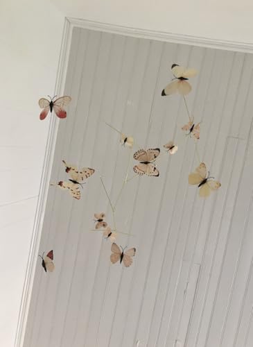 Butterfly Hanging Mobile for Room Decor 12 Floating Butterflies in Neutral Tones