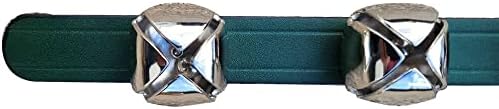 RRD Hanging Sleigh Bells for Door - Silver Christmas Bell with Green Leather Strap