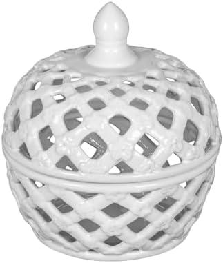 Ceramic Lidded Jar with Lattice Design 95 Inches High