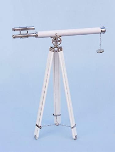 64 Inches Floor Standing Chrome Astro Telescope with White Leather Accents