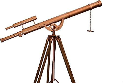Vintage Handmade Brass Telescope with Teak Tripod Stand