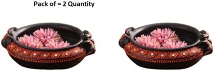 Handmade Black Earthenware Decorative Flower Urn 2 Pcs