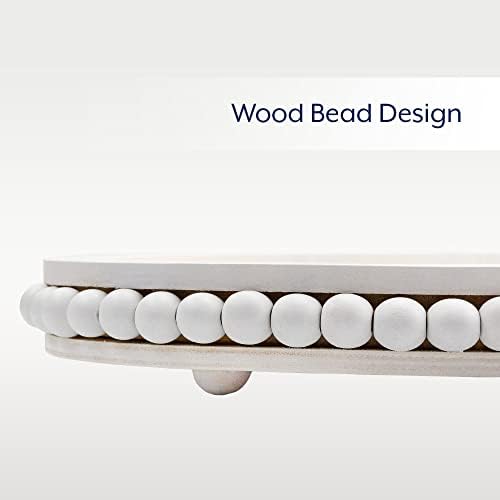 AuldHome Wood Beaded Tray White Decorative Oval