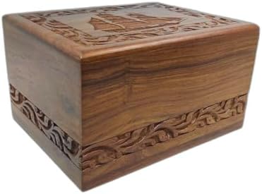 Traditional Wooden Urn with Beautiful Boat Engraved Design