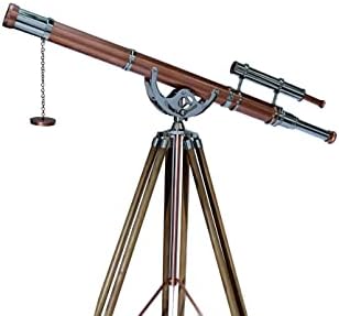 Nautical Vintage Brass Chrome Copper Double Barrel Telescope with Teak Tripod