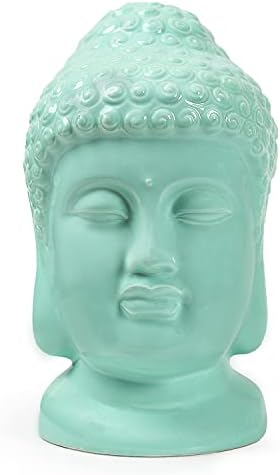 Ceramic Buddha Head Statue Green Religious Home Decor