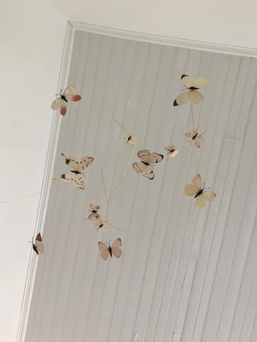 Butterfly Hanging Mobile for Room Decor 12 Floating Butterflies in Neutral Tones