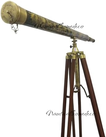 Nautical Home Decor Handmade Vintage Brass Telescope with Wooden Tripod Stand