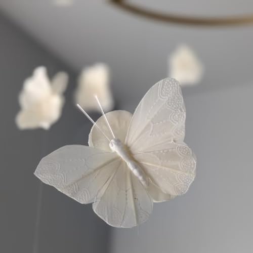 Modern Cream Floral Butterfly Mobile for Home Decor