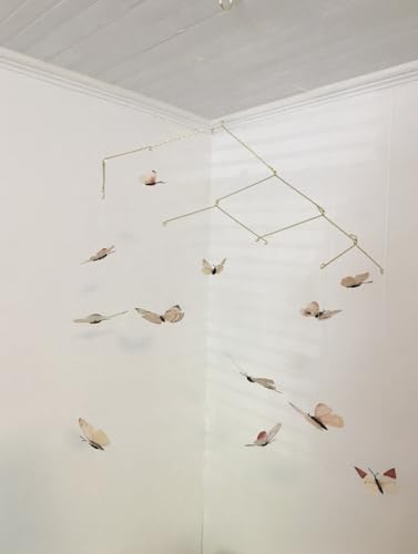 Butterfly Hanging Mobile for Room Decor 12 Floating Butterflies in Neutral Tones