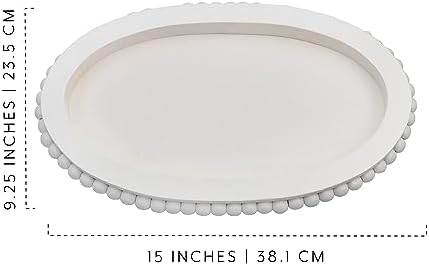 AuldHome Wood Beaded Tray White Decorative Oval