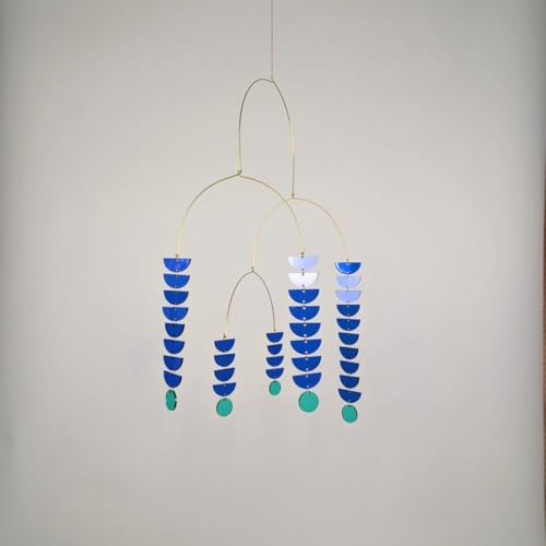 Brass and Cobalt Blue Leaves Mobile - 17W x 20H x 17D