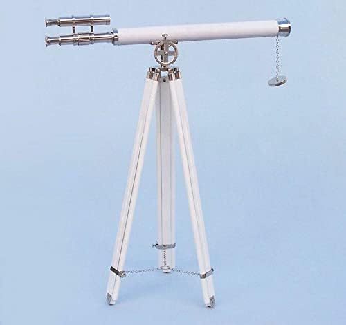 64 Inches Floor Standing Chrome Astro Telescope with White Leather Accents