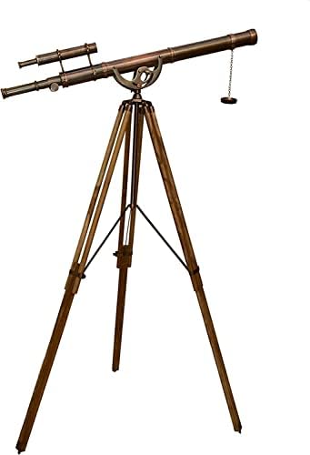 Vintage Double Barrel Telescope with Adjustable Wooden Tripod 1
