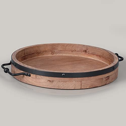 Round Coffee Table Tray with Metal Handles