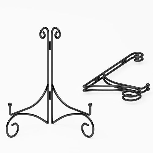 6 Inch Black Plate Stand with Hinged Folding Design