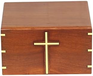 Solid Wood Cremation Urn with Brass Cross