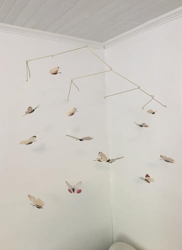 Butterfly Hanging Mobile for Room Decor 12 Floating Butterflies in Neutral Tones