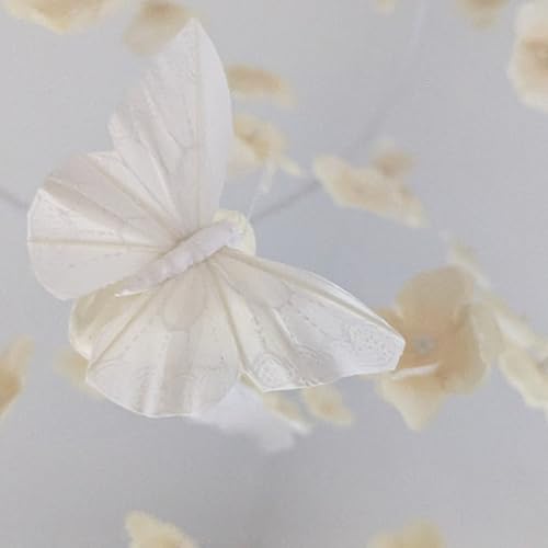 Modern Beige Butterfly Mobile 32 Inch Whimsical Flower Hanging Decor for Home