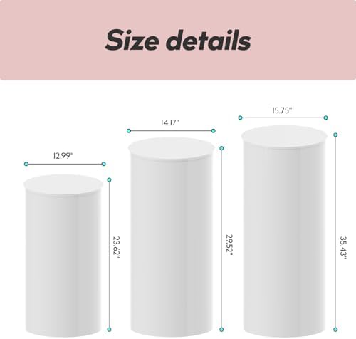 3PC Cylinder Pedestal Stands for Party Display White Round Large Cylinder Tables for Wedding Birthday Events