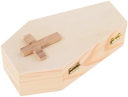 Amosfun Small Wooden Coffin Jewelry Organizer with Unique Lid