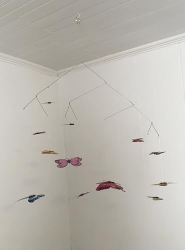 Hanging Butterfly Mobile - 12 Colorful Plastic Butterflies - Kinetic Decor for Baby Room and Home