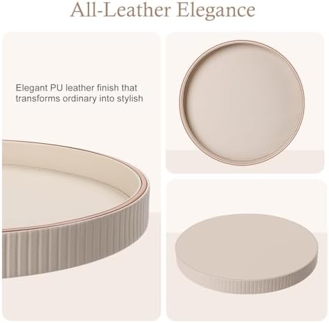 GORESE Round Decorative Tray 12 PU Leather Serving Tray for Coffee Table and Home Decor