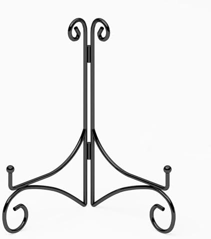 6 Inch Black Plate Stand with Hinged Folding Design