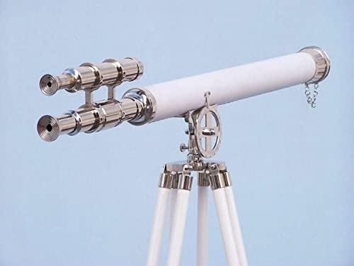 64 Inches Floor Standing Chrome Astro Telescope with White Leather Accents