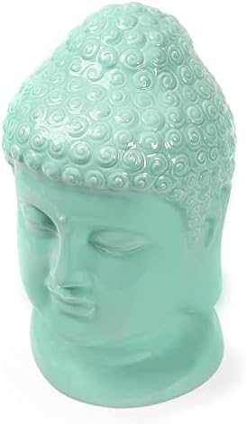 Ceramic Buddha Head Statue Green Religious Home Decor