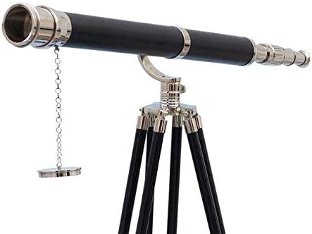 Hampton Nautical Floor Standing Chrome Leather Galileo Telescope 65